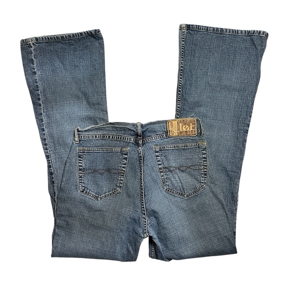 VINTAGE Y2K L.E.I. Frayed Raw Hem Low Rise Flared Light Wash Denim Jeans Sz. 9 - Picture 3 of 9